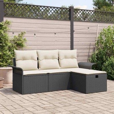 Conjunto de sofá de jardín con cojín 4 pcs Negro y crema