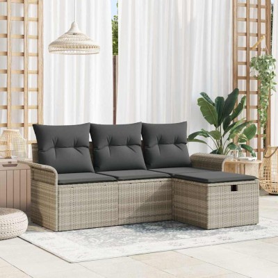Conjunto de sofá de jardín 4 pcs Gris claro 196 x 117 x 85 cm