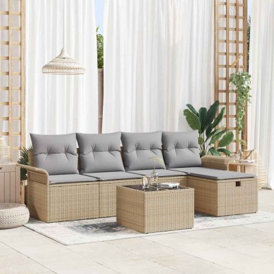 Conjunto de sofá de jardín con cojín 6 pcs beige y gris claro