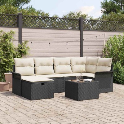 Conjunto de sofá de jardín con cojín 7 pcs Negro y crema