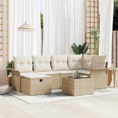Conjunto de sofá de jardín con cojín 7 pcs beige y crema