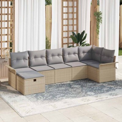 Conjunto de sofá de jardín con cojín 7 pcs beige y gris claro