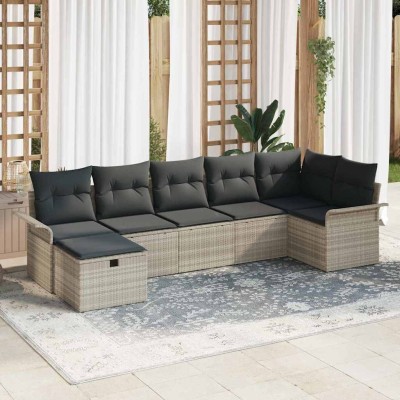 Conjunto de sofá de jardín con cojín 7 pcs Gris claro