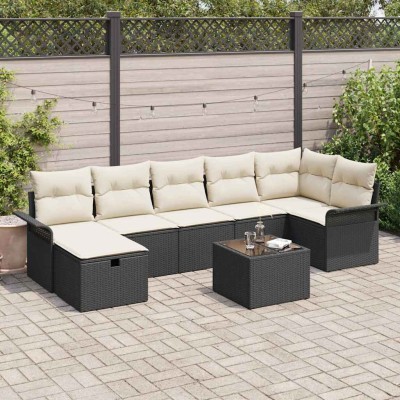 Conjunto de sofá de jardín con cojín 8 pcs Negro y crema