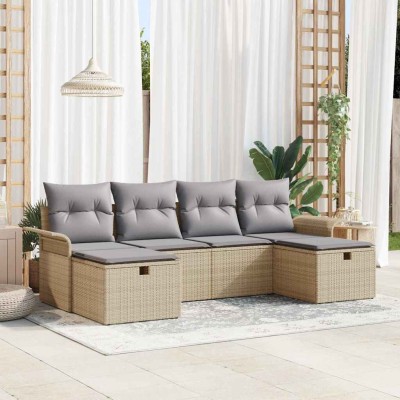 Conjunto de sofá de jardín con cojín 6 pcs beige y gris claro