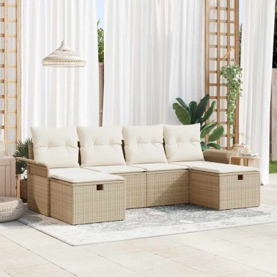 Conjunto de sofá de jardín con cojín 6 pcs beige y crema