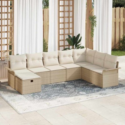 Conjunto de sofá de jardín con cojín 8 pcs beige y crema