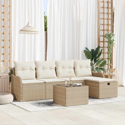 Conjunto de sofá de jardín con cojín 6 pcs beige y crema