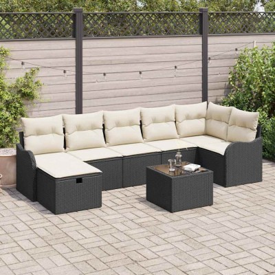 Conjunto de sofá de jardín con cojín 8 pcs Negro y crema