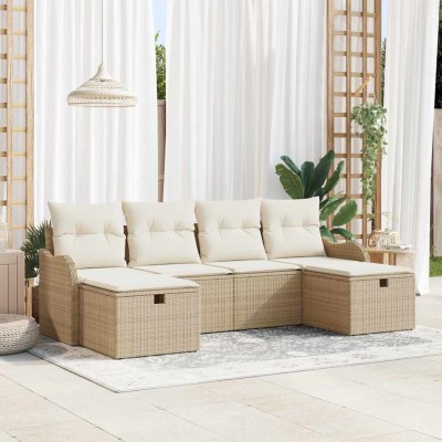 Conjunto de sofá de jardín con cojín 6 pcs beige y crema