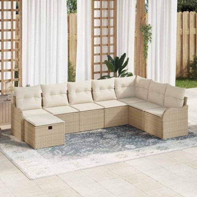 Conjunto de sofá de jardín con cojín 8 pcs beige y crema