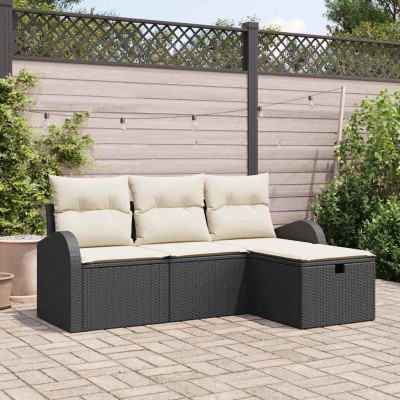 Conjunto de sofá de jardín con cojín 4 pcs Negro y crema