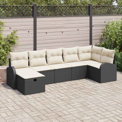 Conjunto de sofá de jardín con cojín 7 pcs Negro y crema