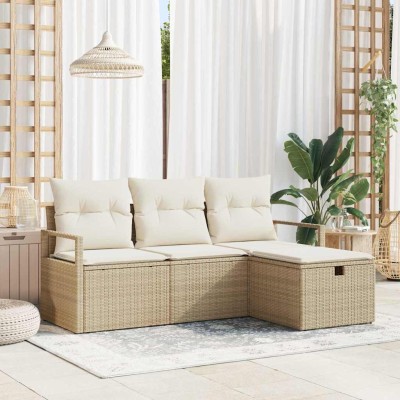 Conjunto de sofá de jardín con cojín 4 pcs beige y crema