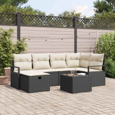 Conjunto de sofá de jardín con cojín 7 pcs Negro y crema