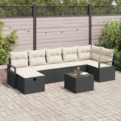 Conjunto de sofá de jardín con cojín 8 pcs Negro y crema