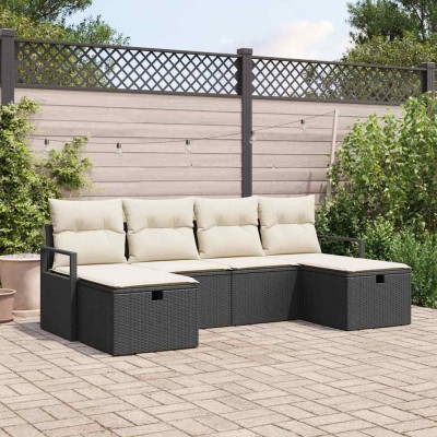 Conjunto de sofá de jardín con cojín 6 pcs Negro y crema