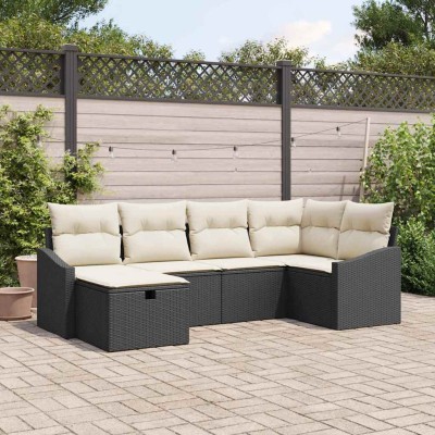 Conjunto de sofá de jardín con cojín 6 pcs Negro y crema