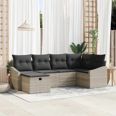 Conjunto de sofá de jardín con cojín 6 pcs Gris Claro Gris