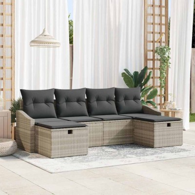 Conjunto de sofá de jardín con cojín 6 pcs Gris claro Poliratán
