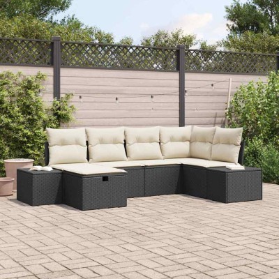 Conjunto de sofá de jardín con cojín 6 pcs Negro Poliratán