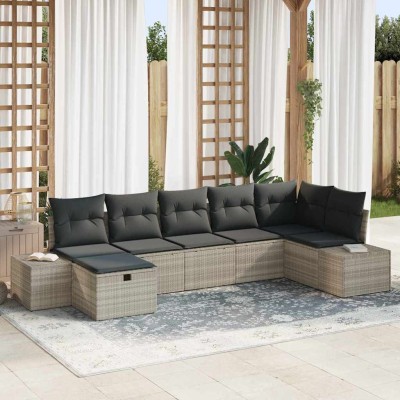 Conjunto de sofá de jardín con cojín 7 pcs Gris claro Poliratán