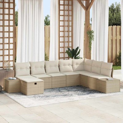 Conjunto de sofá de jardín con cojín 8 pcs Beige Poliratán