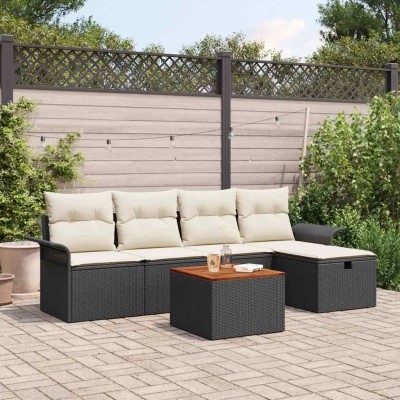 Conjunto de sofá de jardín 6 pcs Negro Poliratán