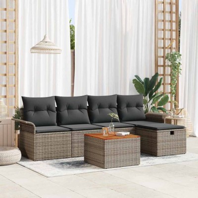 Conjunto de sofá de jardín 6 pcs Gris Poliratán