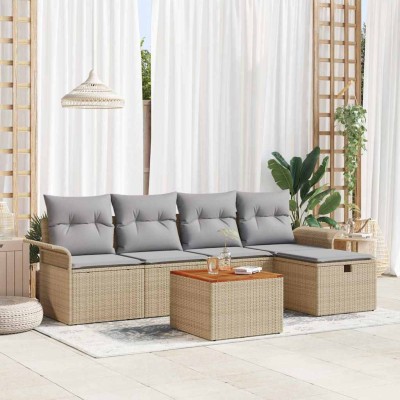 Conjunto de sofá de jardín 6 pcs Beige Poliratán