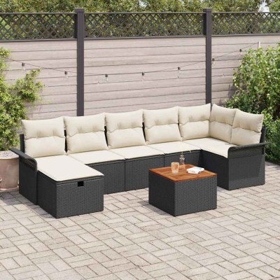 Conjunto de sofá de jardín 8 pcs Negro ratán sintético