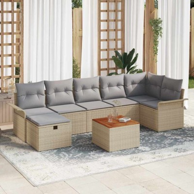 Conjunto de sofá de jardín 8 pcs Beige ratán sintético