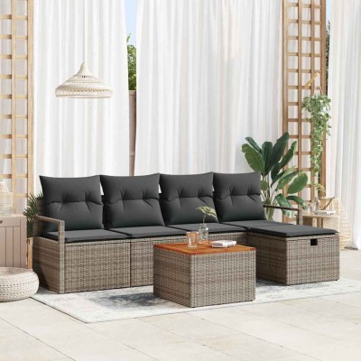 Conjunto de sofá de jardín con cojín 6 pcs Gris Poliratán