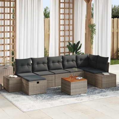 Conjunto de sofá de jardín con cojín 8 pcs Gris Poliratán