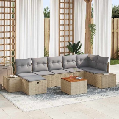 Conjunto de sofá de jardín con cojín 8 pcs Beige Poliratán