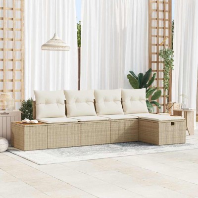 Conjunto de sofá de jardín con cojín 5 pcs Beige Poliratán