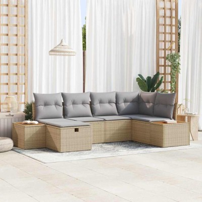 Conjunto de sofá de jardín con cojín 6 pcs Beige Poliratán