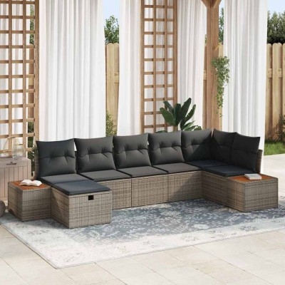 Conjunto de sofá de jardín con cojín 7 pcs Gris Poliratán