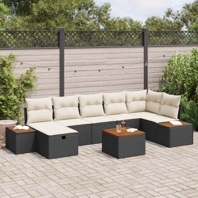 Conjunto de sofá de jardín con cojín 8 pcs Negro Poliratán