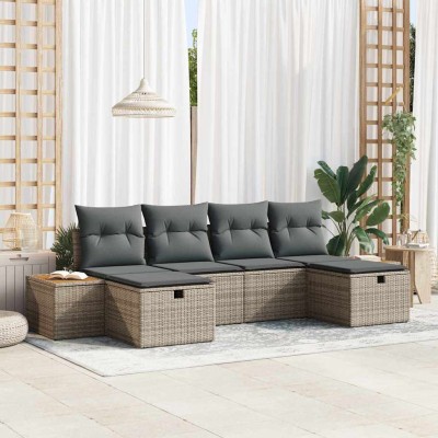 Conjunto de sofá de jardín con cojín 6 pcs Gris Poliratán