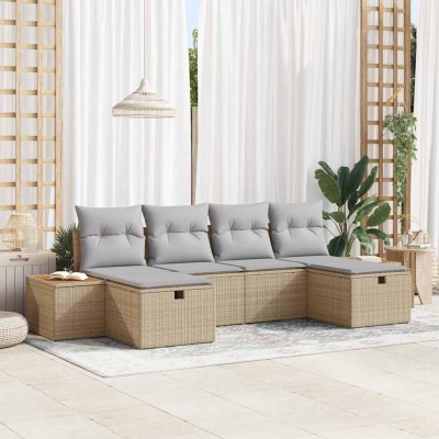 Conjunto de sofá de jardín con cojín 6 pcs Beige Poliratán
