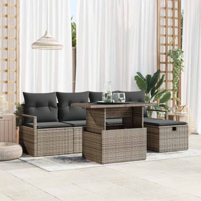 Conjunto de sofá de jardín con cojín 6 pcs Gris Poliratán
