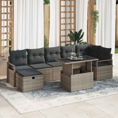 Conjunto de sofá de jardín con cojín 8 pcs Gris Poliratán