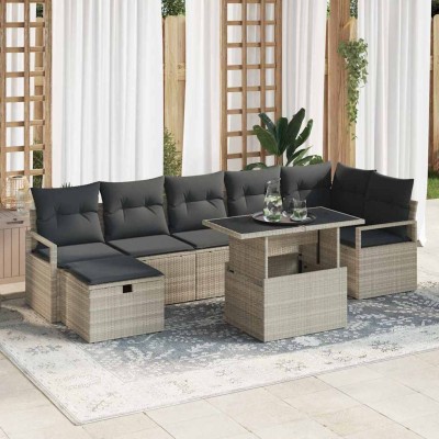 Conjunto de sofá de jardín con cojín 8 pcs Gris claro Poliratán