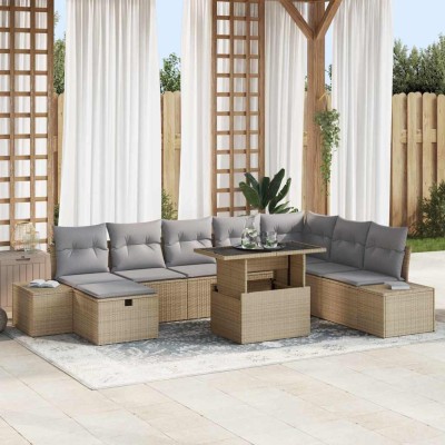 Conjunto de sofá de jardín 11 pcs Beige Poliratán