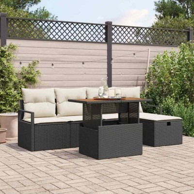 Conjunto de sofá de jardín con cojín 6 pcs Negro Poliratán