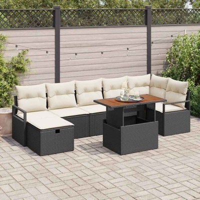 Conjunto de sofá de jardín con cojín 8 pcs Negro Poliratán