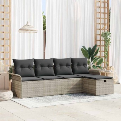 Conjunto de sofá de jardín con cojín 5 pcs Gris claro Poliratán