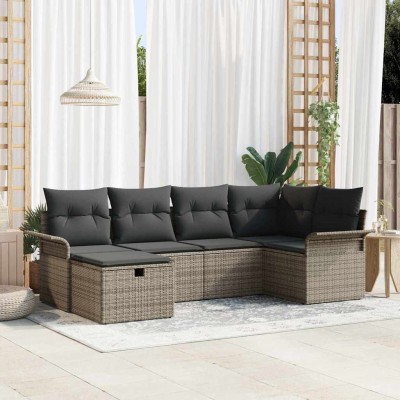 Conjunto de sofá de jardín con cojín 6 pcs Gris Poliratán