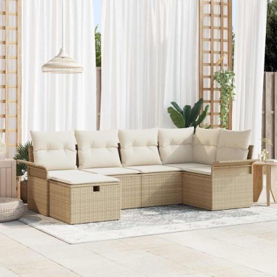 Conjunto de sofá de jardín con cojín 6 pcs Beige Poliratán